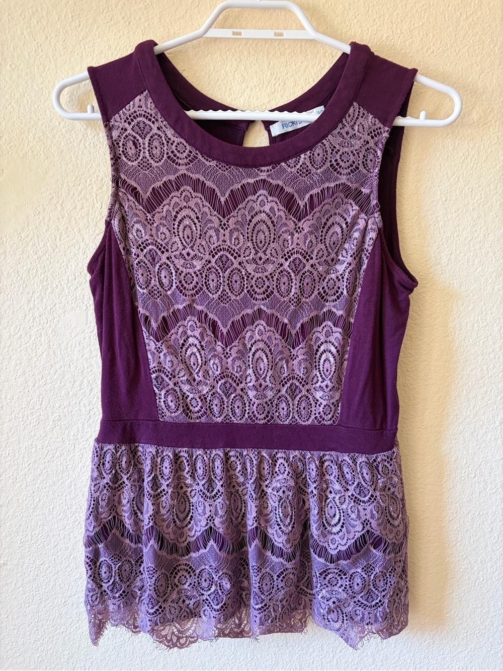 Ricki’s Purple Lace Peplum Sleeveless Blouse Floral Crochet Y2K Fairycore Top - Picture 5 of 9